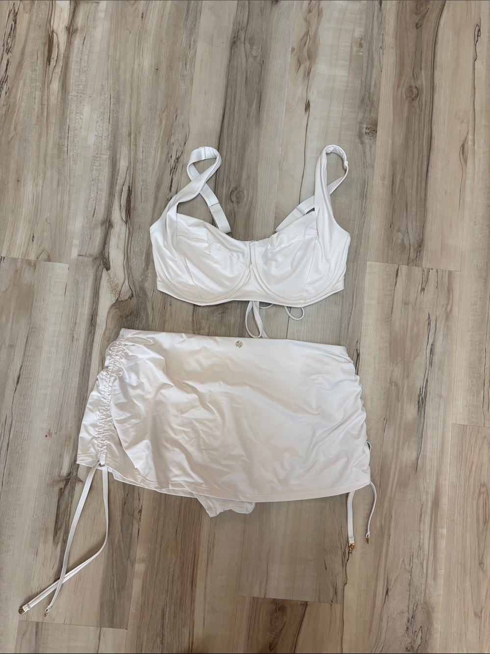 Victoria's Secret White Two-Piece Swim Bra and Skirted Bottom
